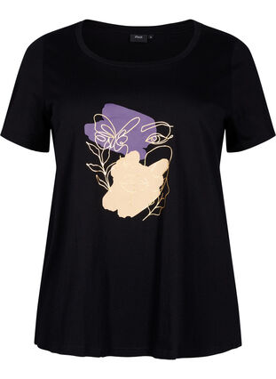 Kuvioitu puuvillainen T-paita, Black w. Face Foil, Packshot image number 0