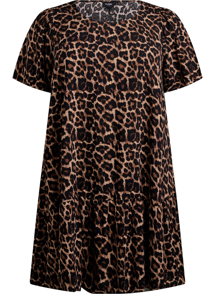 FLASH – Viskoosimekko leikkauslinjalla, Ruskea, Packshot image number 0