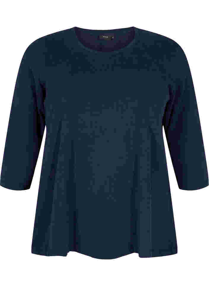 Puuvillainen perus t-paita 3/4-hihoilla, Navy Blazer, Packshot image number 0