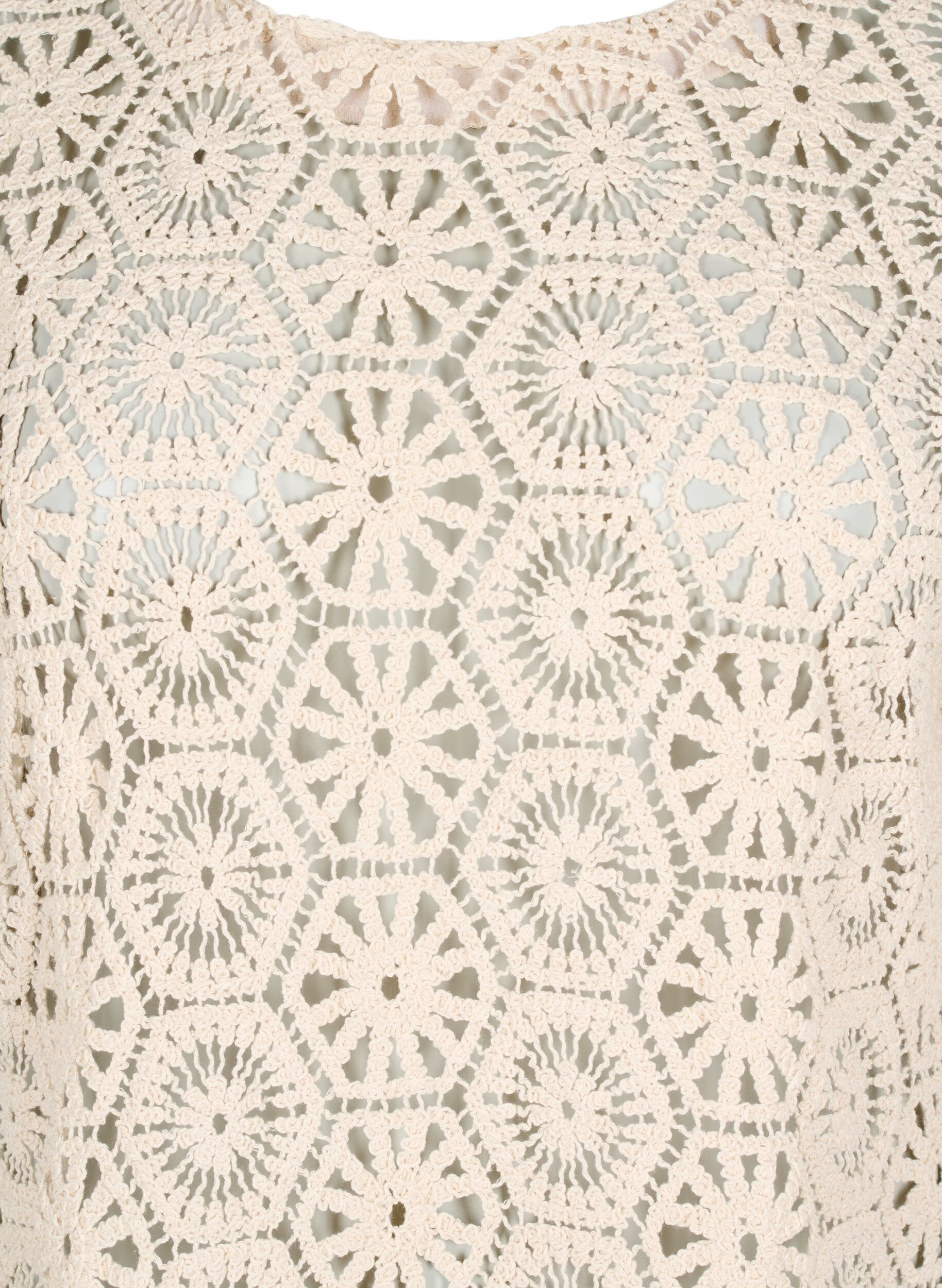 Zizzi Virkattu pusero lyhyill&auml; hihoilla, Beige, Packshot image number 2