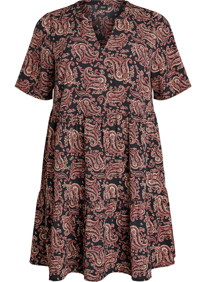 Lyhythihainen A-linjainen mekko, jossa on leikkauslinja, Musta, Packshot image number 0