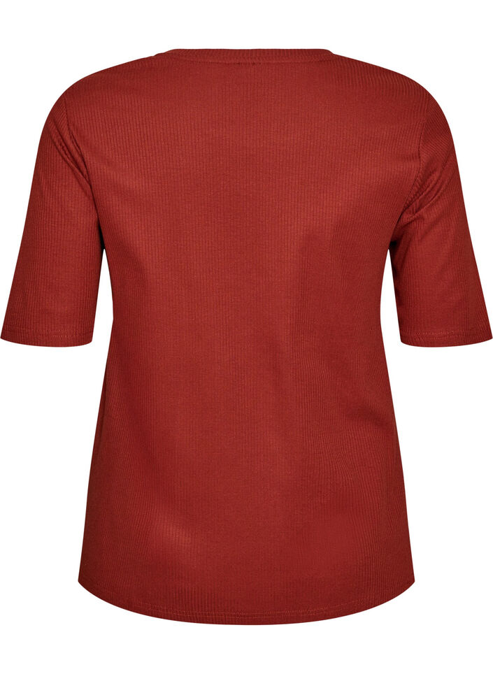 Ribattu jerseypusero, jossa on lyhyet hihat, Punainen, Packshot image number 1