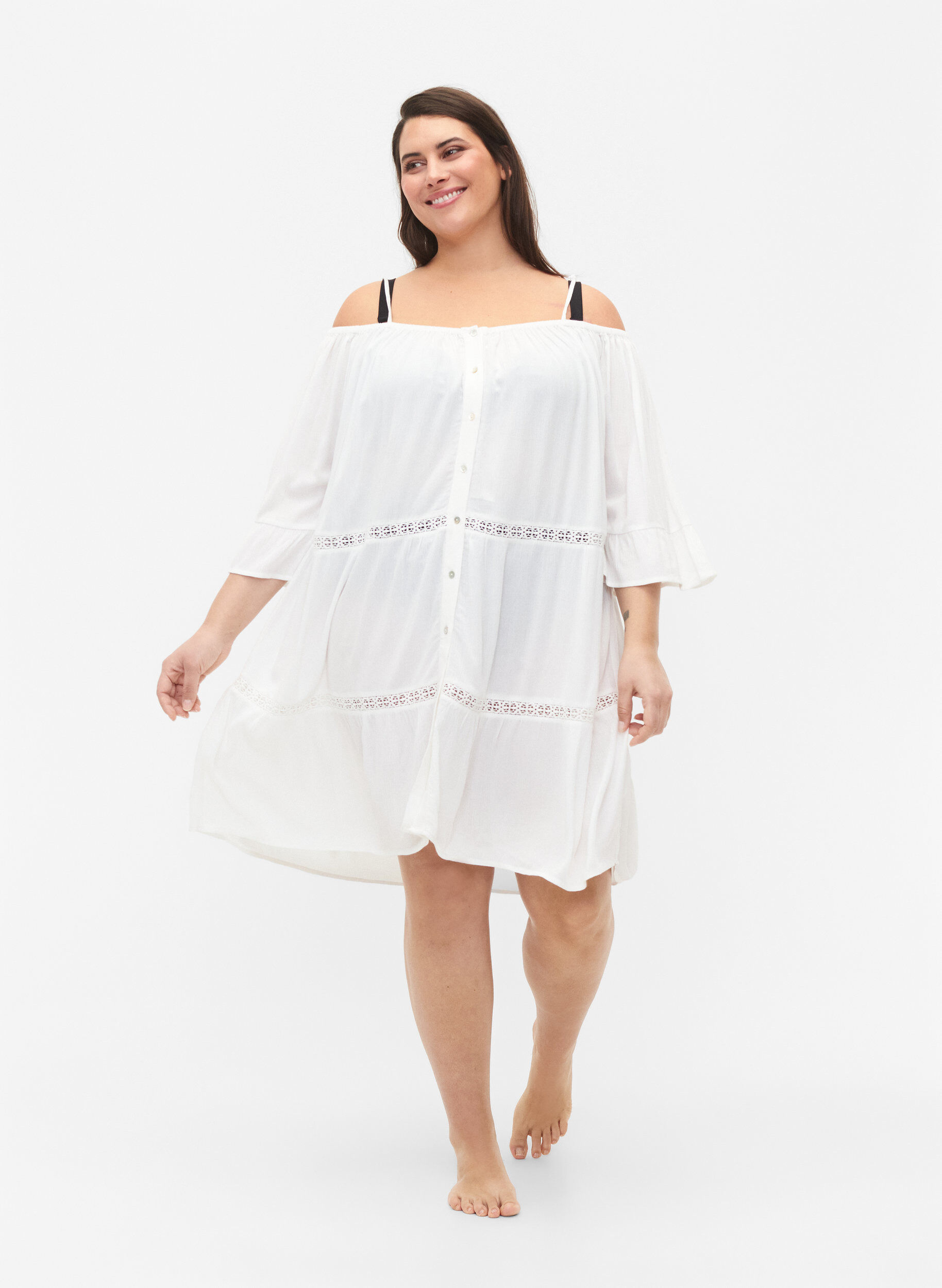 Zizzi Off shoulder -rantatunika, White, Model image number 2