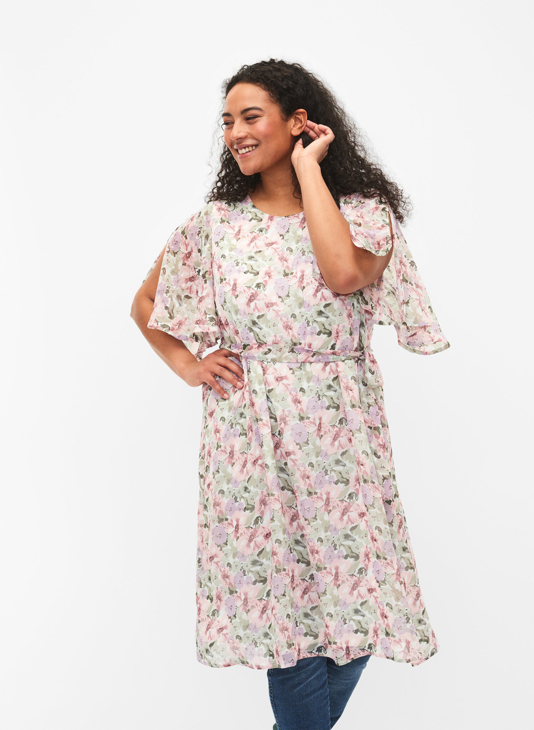 ZizziKukallinen mekko nauhalla, Flower AOP, Model image number 0