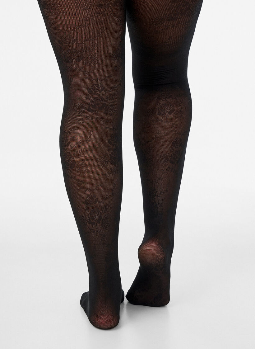 50 denierin sukkahousut kukkakuviolla, Musta, Model image number 3