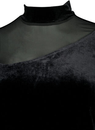 Samettinen pusero pitkillä mesh-kankaisilla hihoilla	, Black, Packshot image number 2