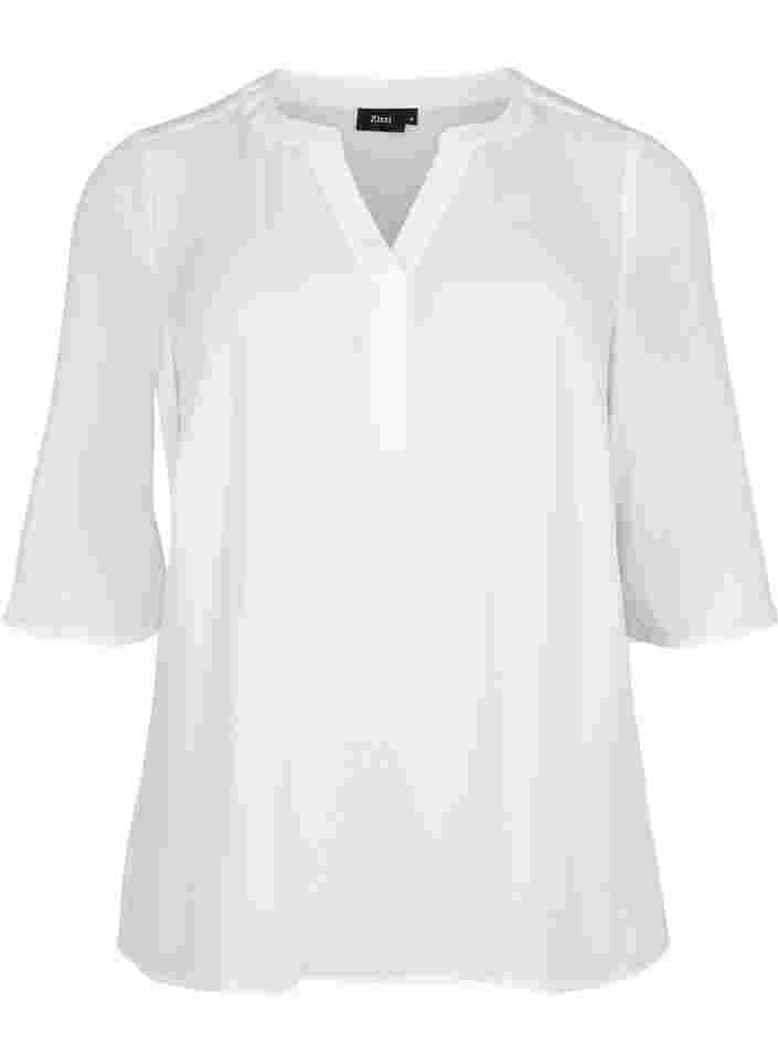 Pusero 3/4-hihoilla ja v-pääntiellä, Bright White, Packshot image number 0