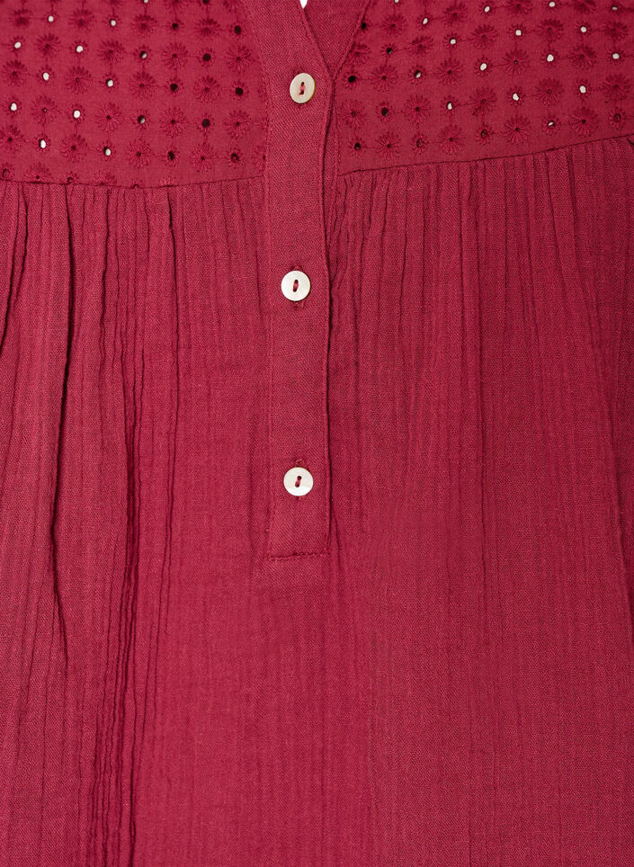Puuvillamusliinitunika brodeeratulla pitsill&auml;, Punainen, Packshot image number 2