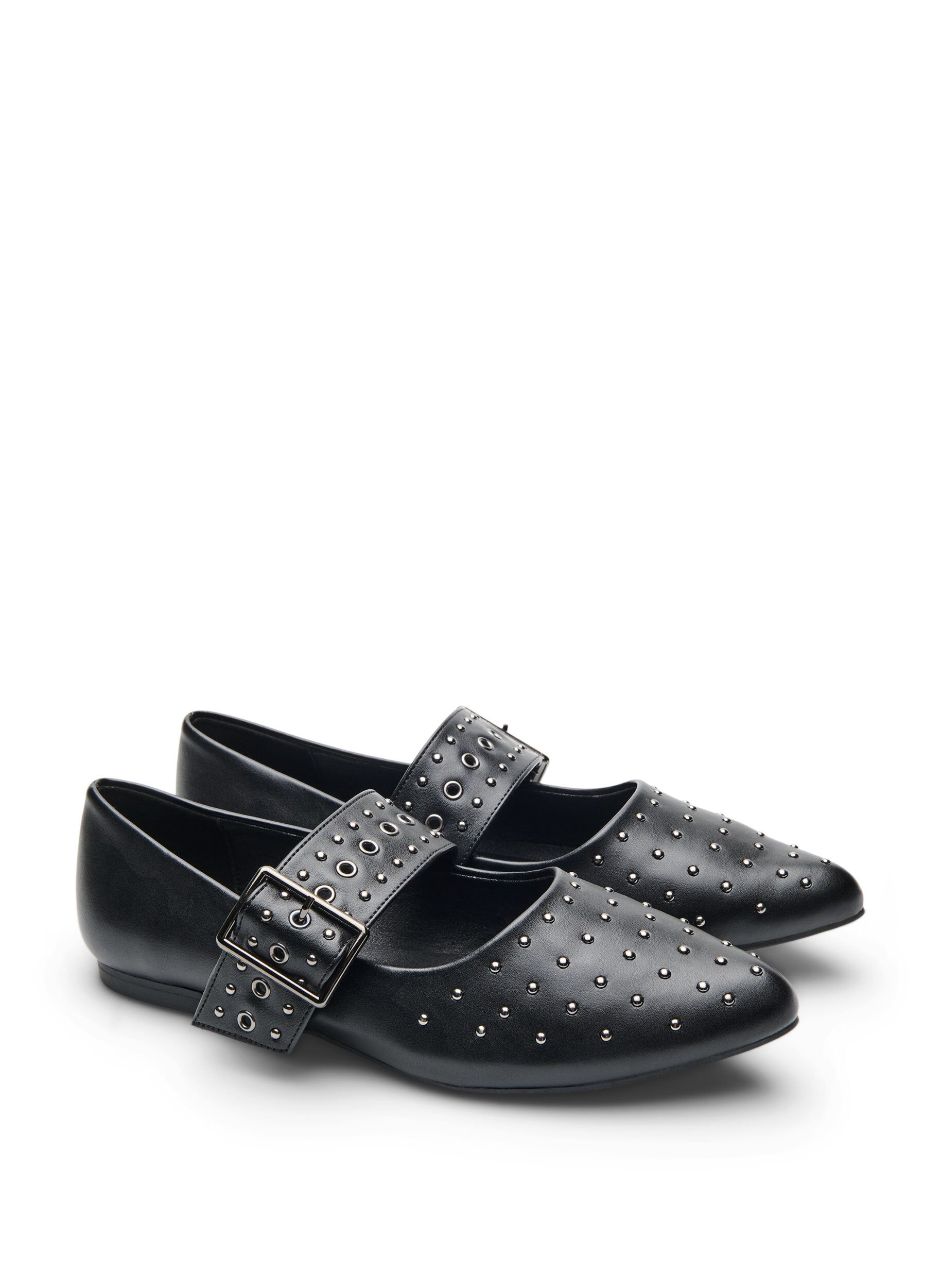 Zizzi Leve&auml;lestiset - Ter&auml;v&auml;k&auml;rkiset ballerinat soljella ja niiteill&auml;, Musta, Packshot image number 1