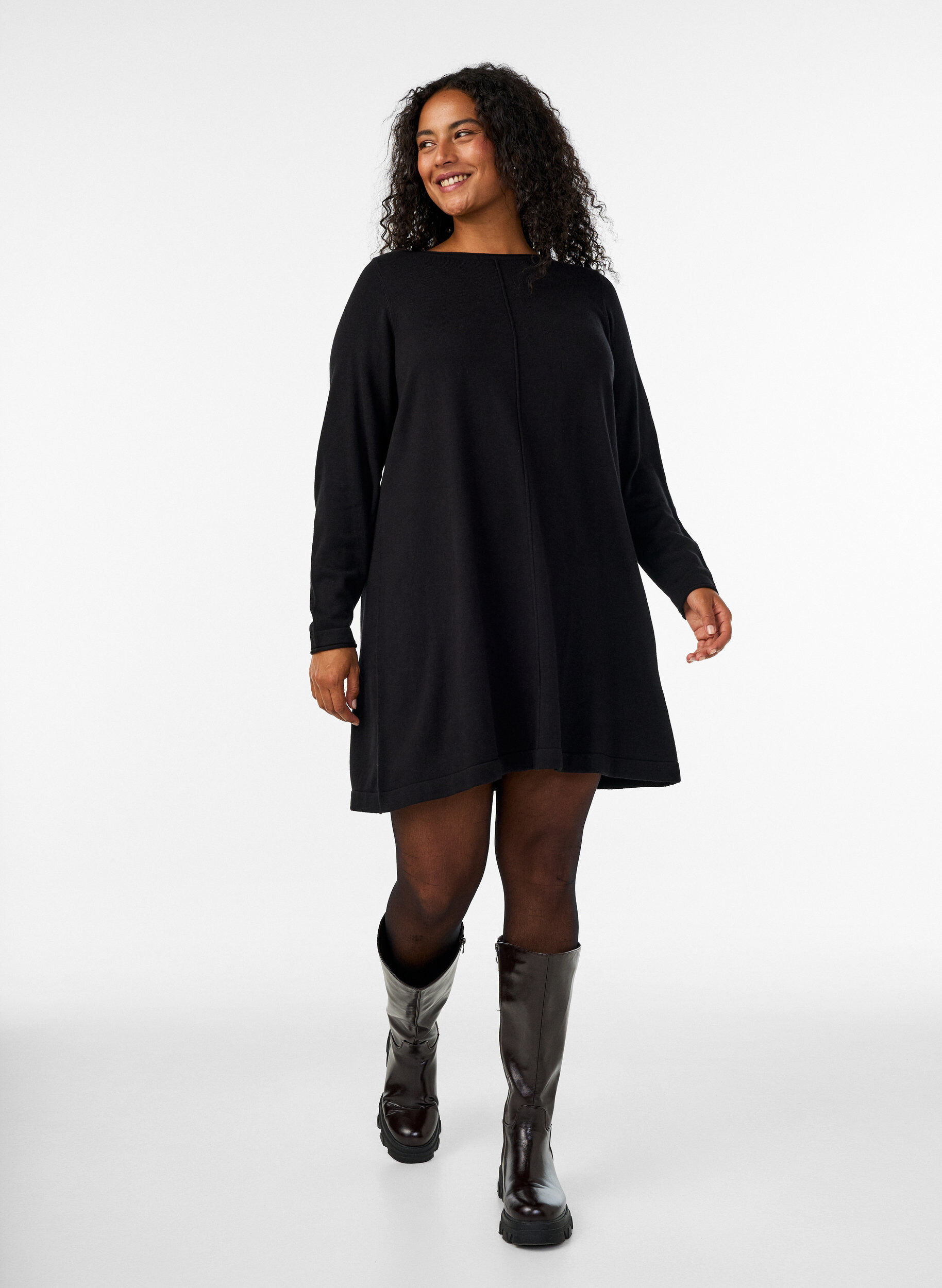 ZizziNeulemekko puuvillaviskoosisekoitteesta, Musta, Model image number 1