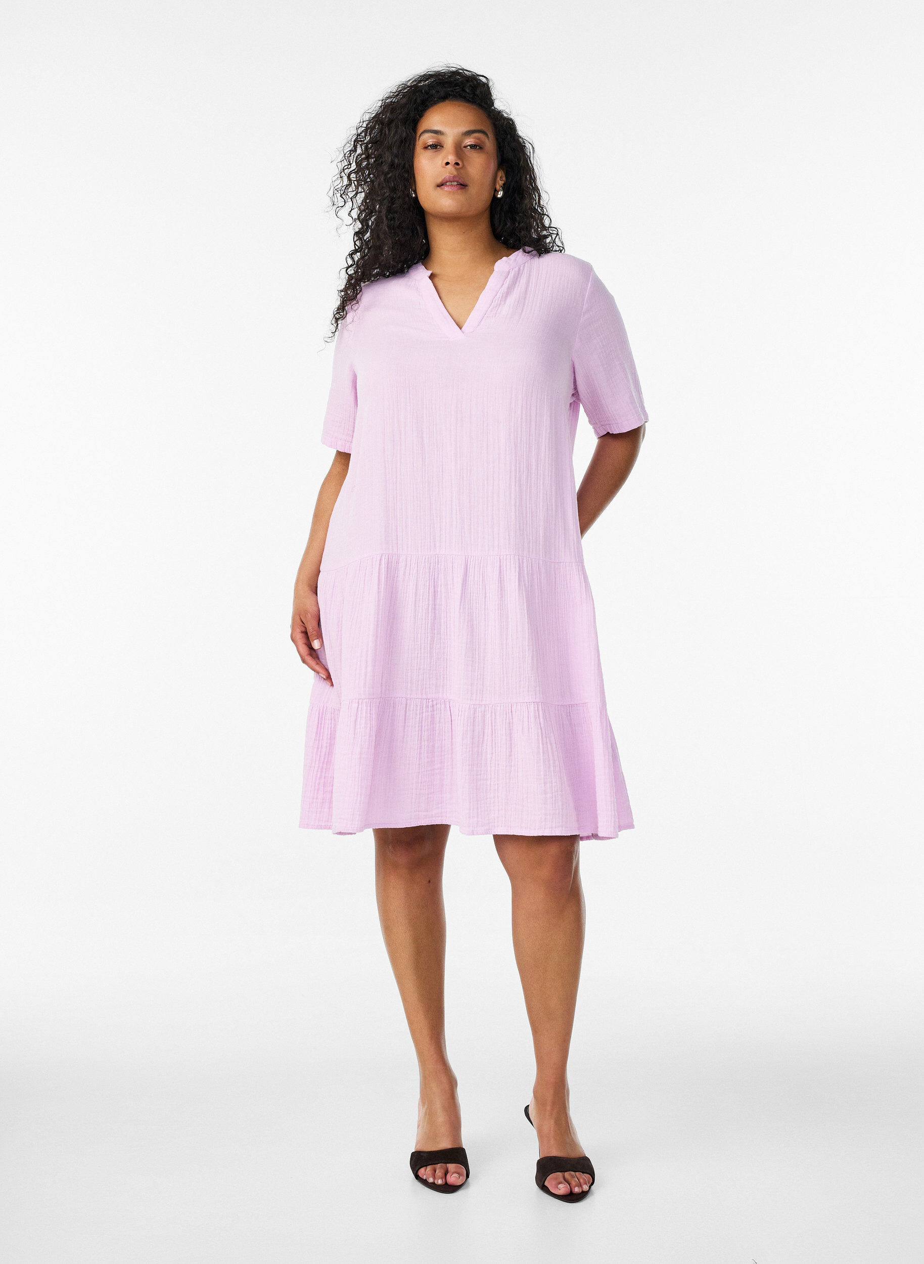 ZizziLyhyt A-linjainen mekko puuvillamusliinista, Violetti, Model image number 1