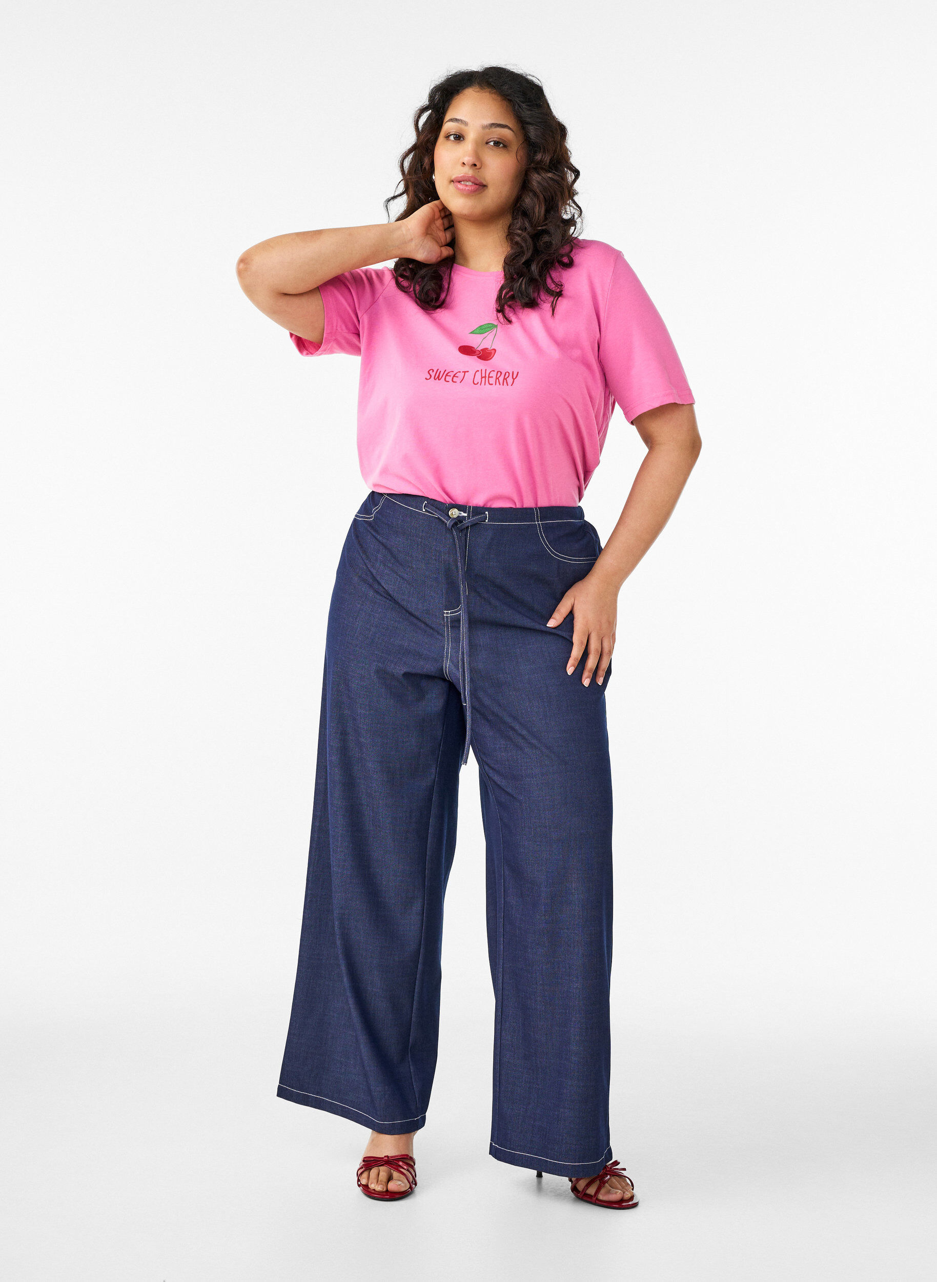 Zizzi T-paita printill&auml;, Vaaleanpunainen, Model image number 1