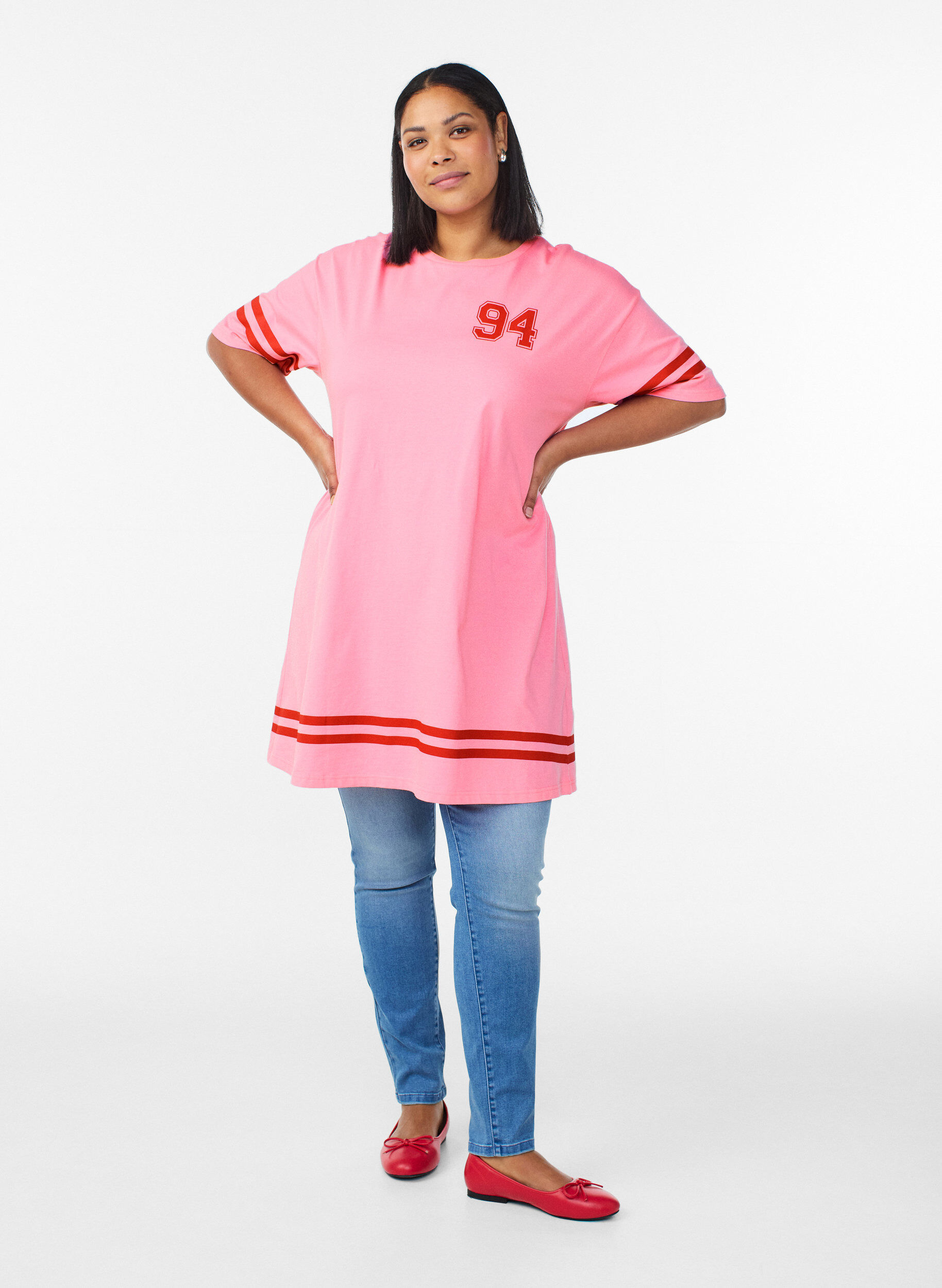 ZizziLyhyt T-paitamekko sporttisilla yksityiskohdilla, Vaaleanpunainen, Model image number 1