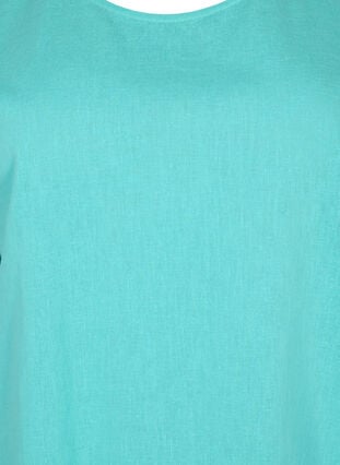 Lyhythihainen pusero puuvillasekoitteesta, jossa pellavaa, Turquoise, Packshot image number 2