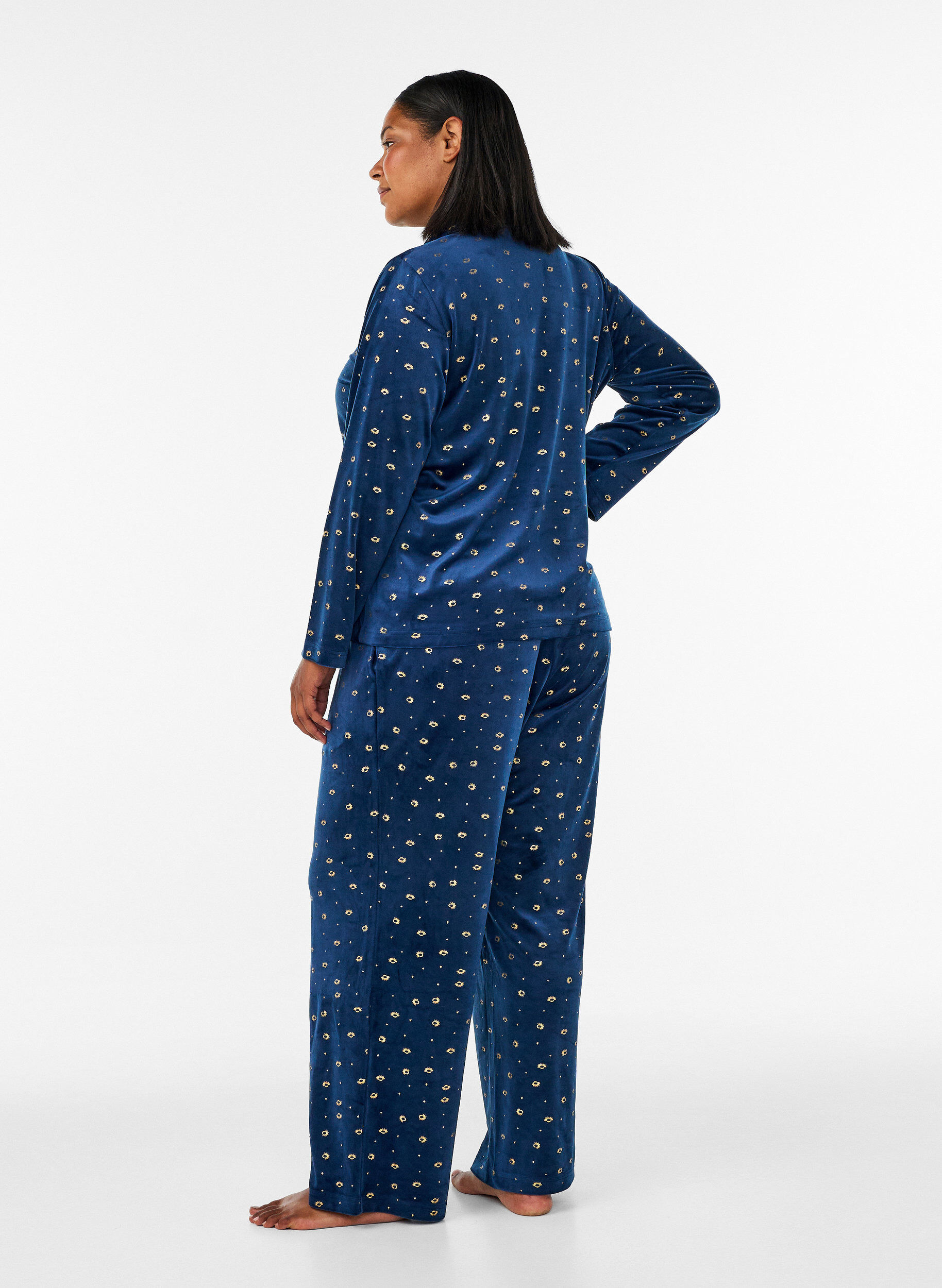 ZizziVelour-pyjama housut kokopainatuksella, Sininen, Model image number 1