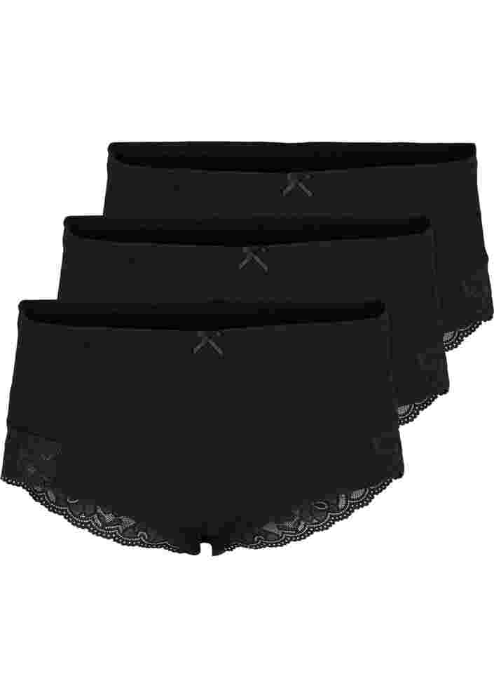 3 kpl hipster-alushousuja pitsireunuksella, Black, Packshot image number 0