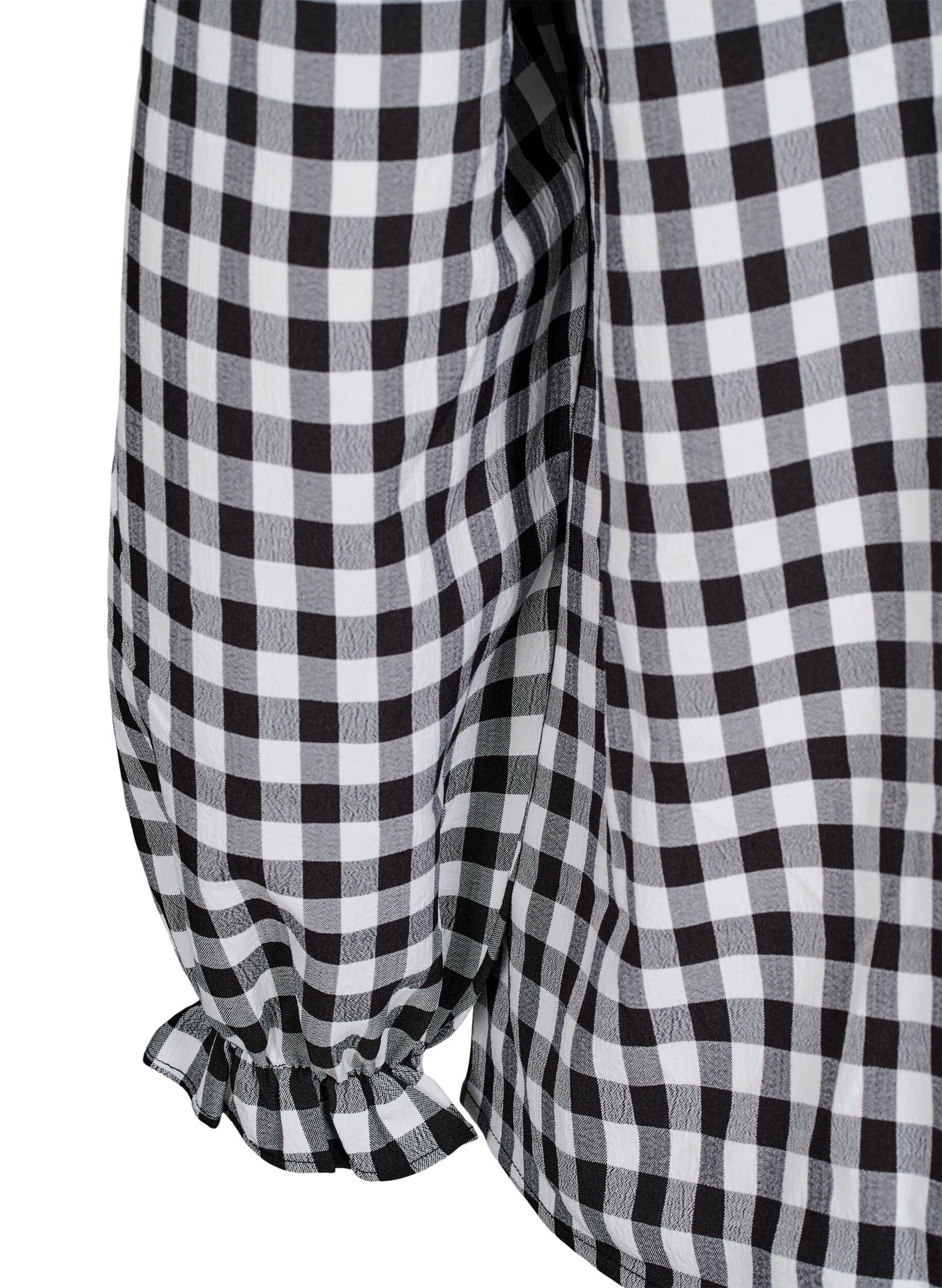 Zizzi Ruudullinen paitapusero r&ouml;yhel&ouml;yksityiskohdilla, Black/W. Gingham, Packshot image number 3