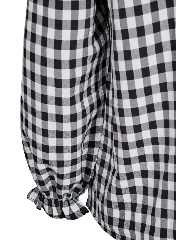 Ruudullinen paitapusero röyhelöyksityiskohdilla, Black/W. Gingham, Packshot image number 3