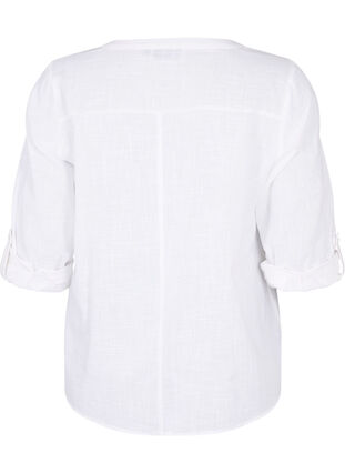 Puuvillainen paitapusero V-kaula-aukolla, Bright White, Packshot image number 1