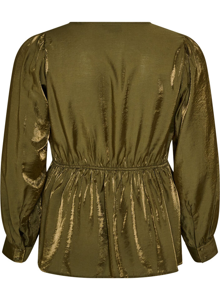 Kiilt&auml;v&auml; viskoosipusero peplum-efektill&auml;, Vihre&auml;, Packshot image number 1
