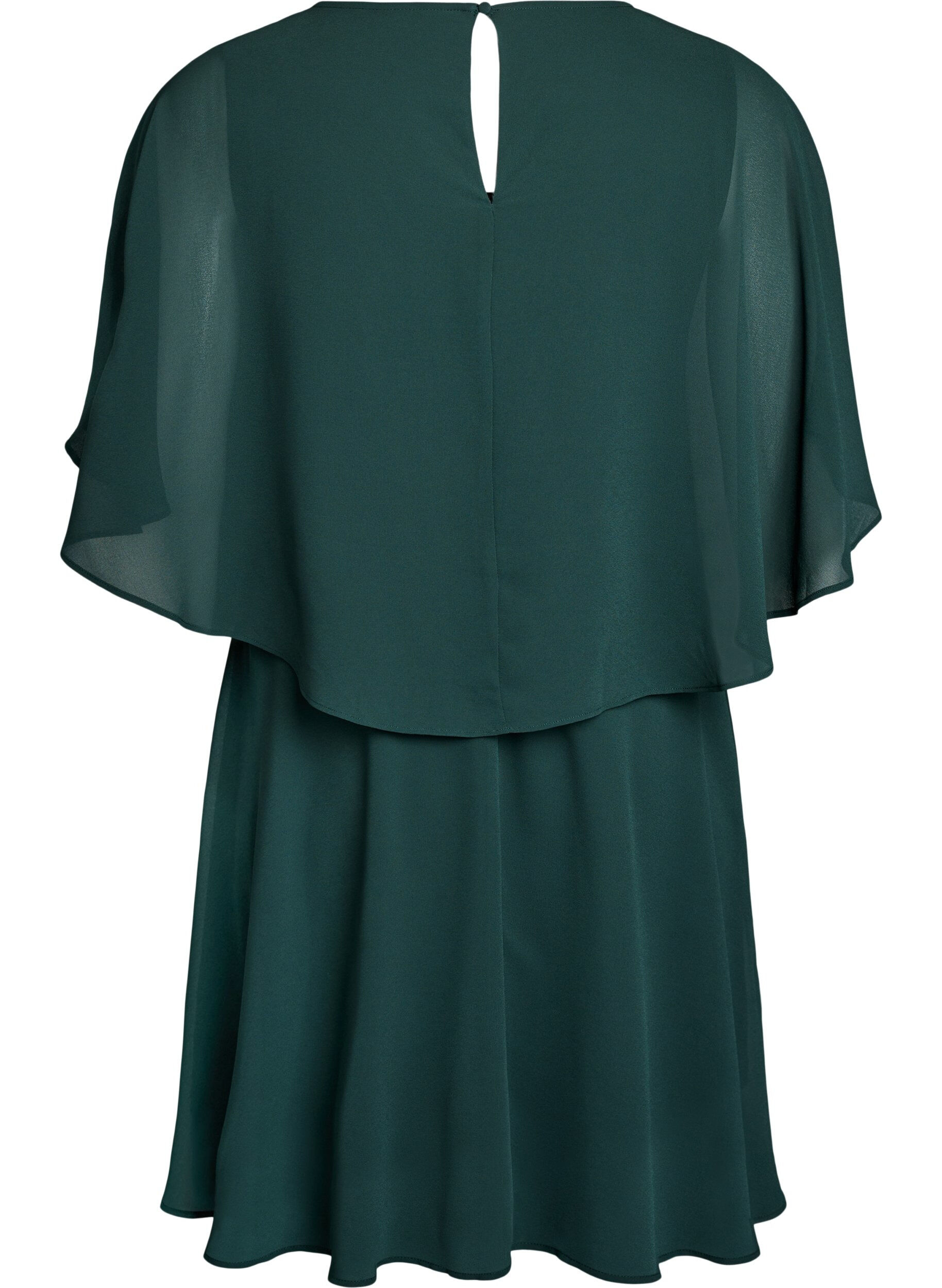 Zizzi Lyhyt sifonkinen juhlamekko kerrostetulla efektill&auml;, Vihre&auml;, Packshot image number 1