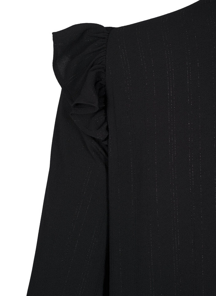 Lyhyt mekko r&ouml;yhel&ouml;ill&auml; ja kimalteella, Musta, Packshot image number 3