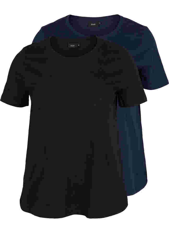 2 perus t-paitaa puuvillasta, Black/Navy Blazer, Packshot image number 0