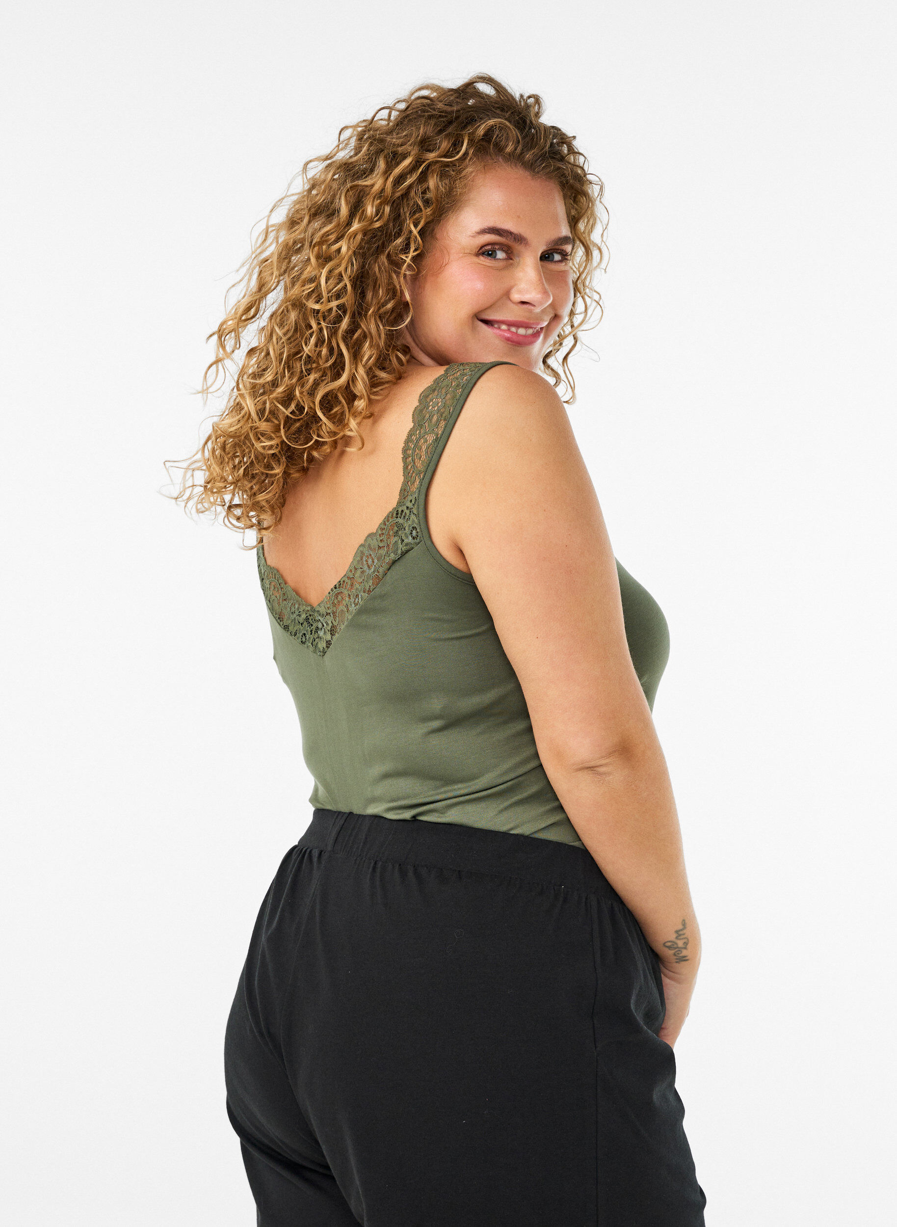 ZizziPitsireunainen viskoositoppi, Vihre&auml;, Model image number 2