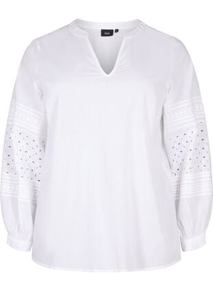 Pitkähihainen pusero koristeellisilla yksityiskohdilla, Bright White, Packshot image number 0