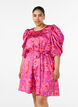 Kukallinen mekko puff-hihoilla ja solmittavalla vy&ouml;ll&auml;, Vaaleanpunainen, Model image number 0