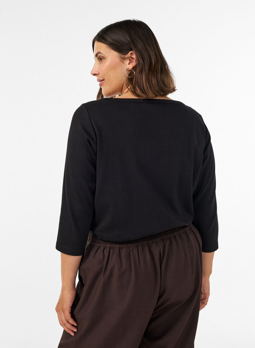 Perus-T-paita venep&auml;&auml;ntiell&auml; ja 3/4-hihoilla, Musta, Model image number 2