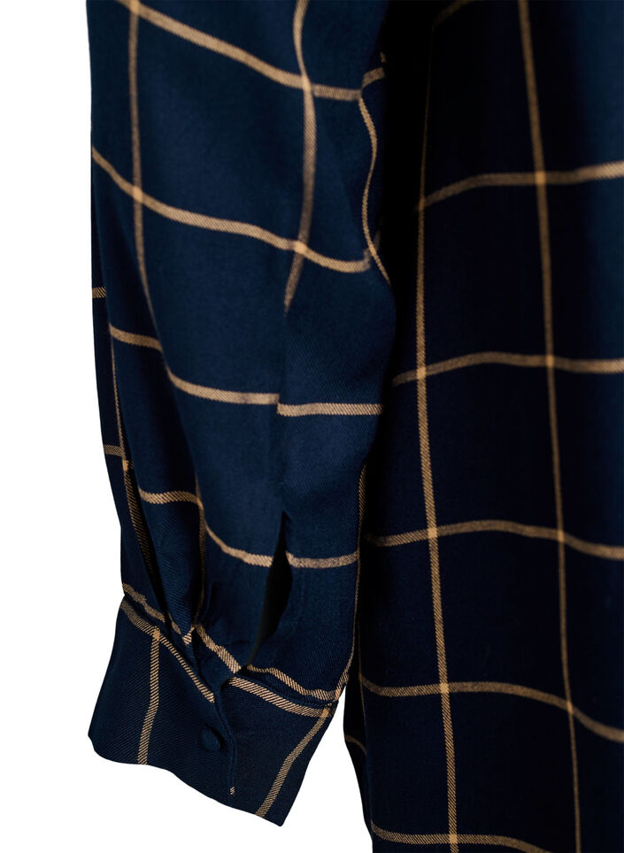 Ruudullinen oversize-puuvillapaita, Sininen, Packshot image number 3