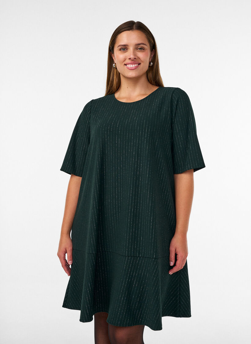 Lyhyt A-linjainen mekko kimalteraidoilla, Vihre&auml;, Model image number 0