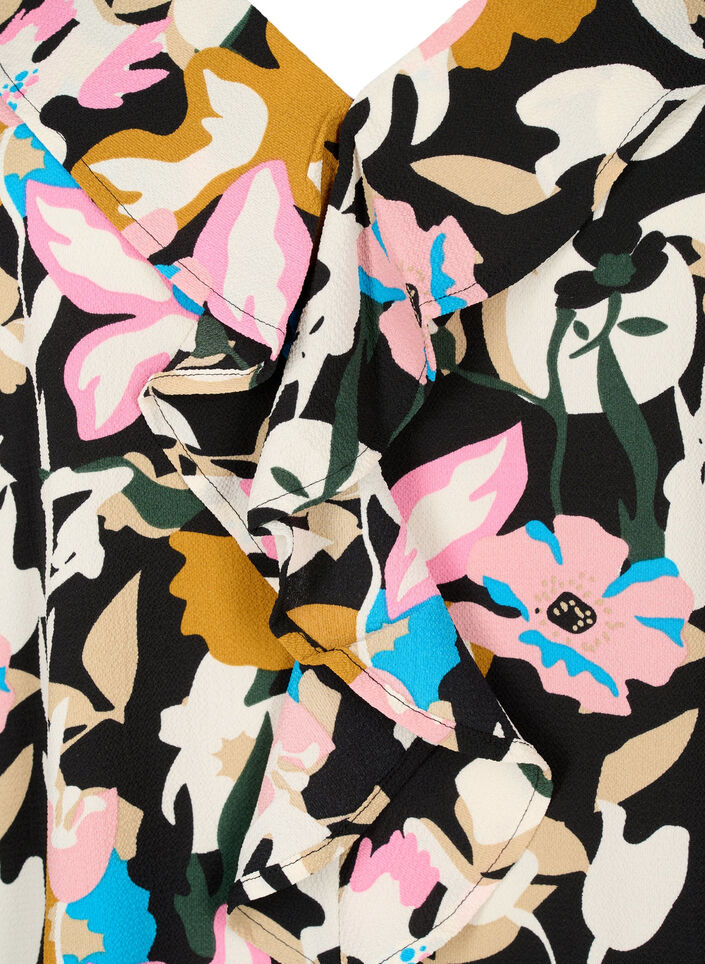 Pusero kuosilla ja röyhelöllä, Black Multi Flower, Packshot image number 2