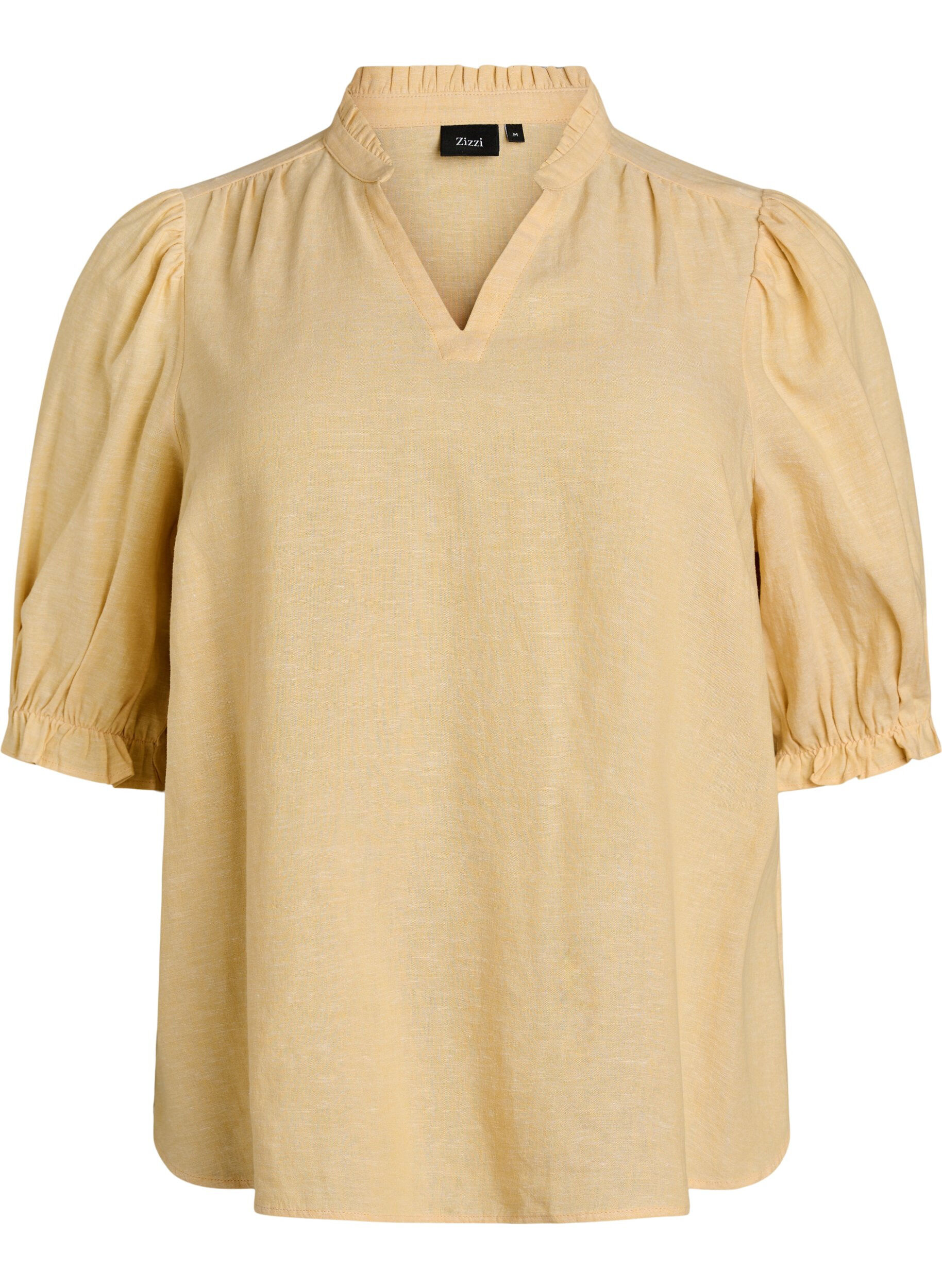 Zizzi Pusero pellava-viskoosisekoitteesta 1/2-hihoilla, Keltainen, Packshot image number 0