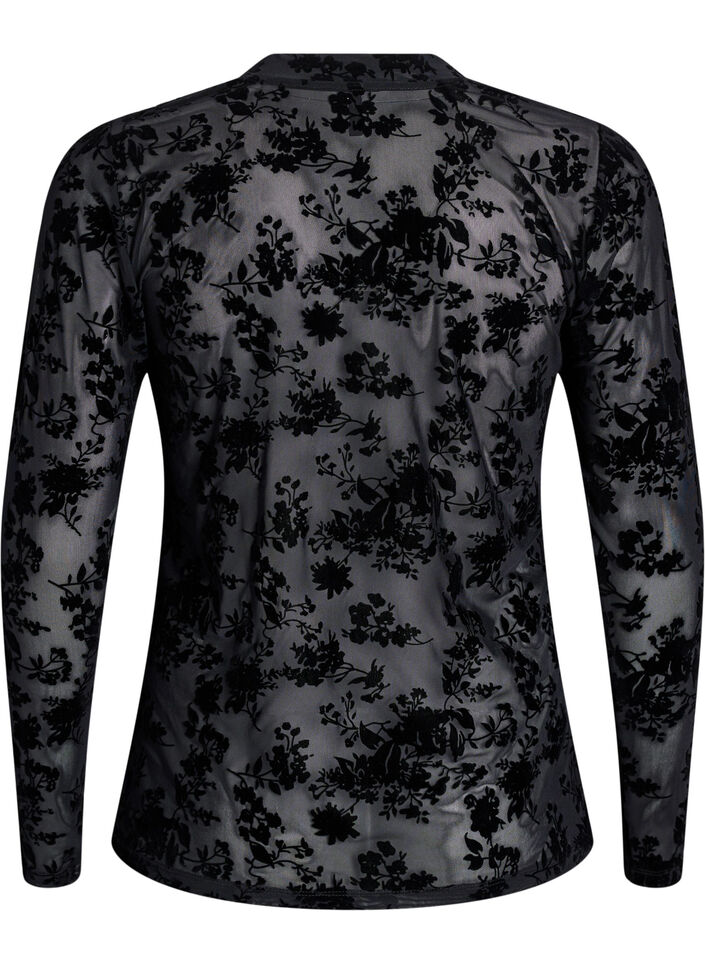 Mesh-pusero kukkakuviolla, Musta, Packshot image number 1