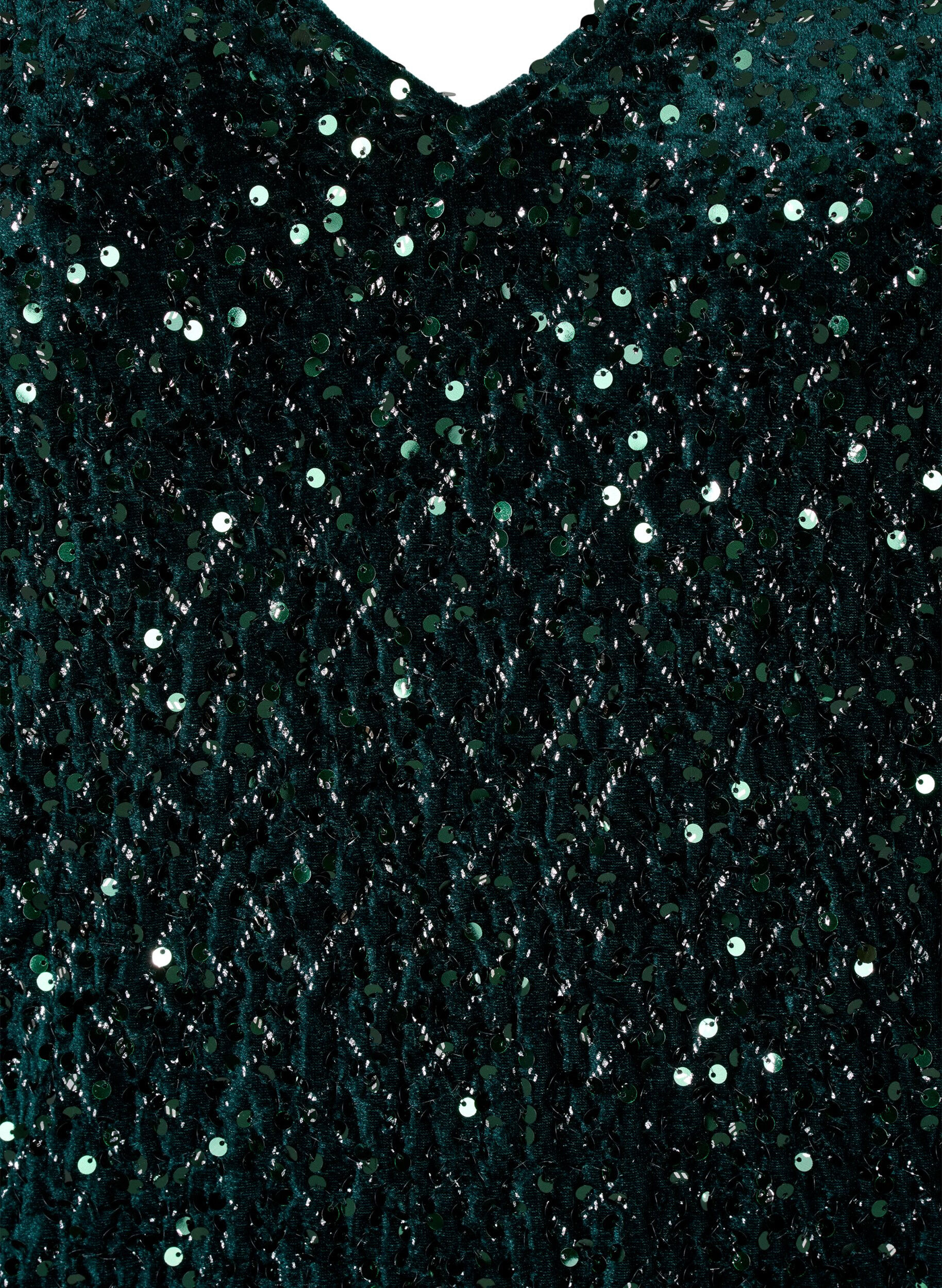 Zizzi Paljettimekko V-p&auml;&auml;ntiell&auml; ja ruutukuviolla, Rain Forest Sequins, Packshot image number 2