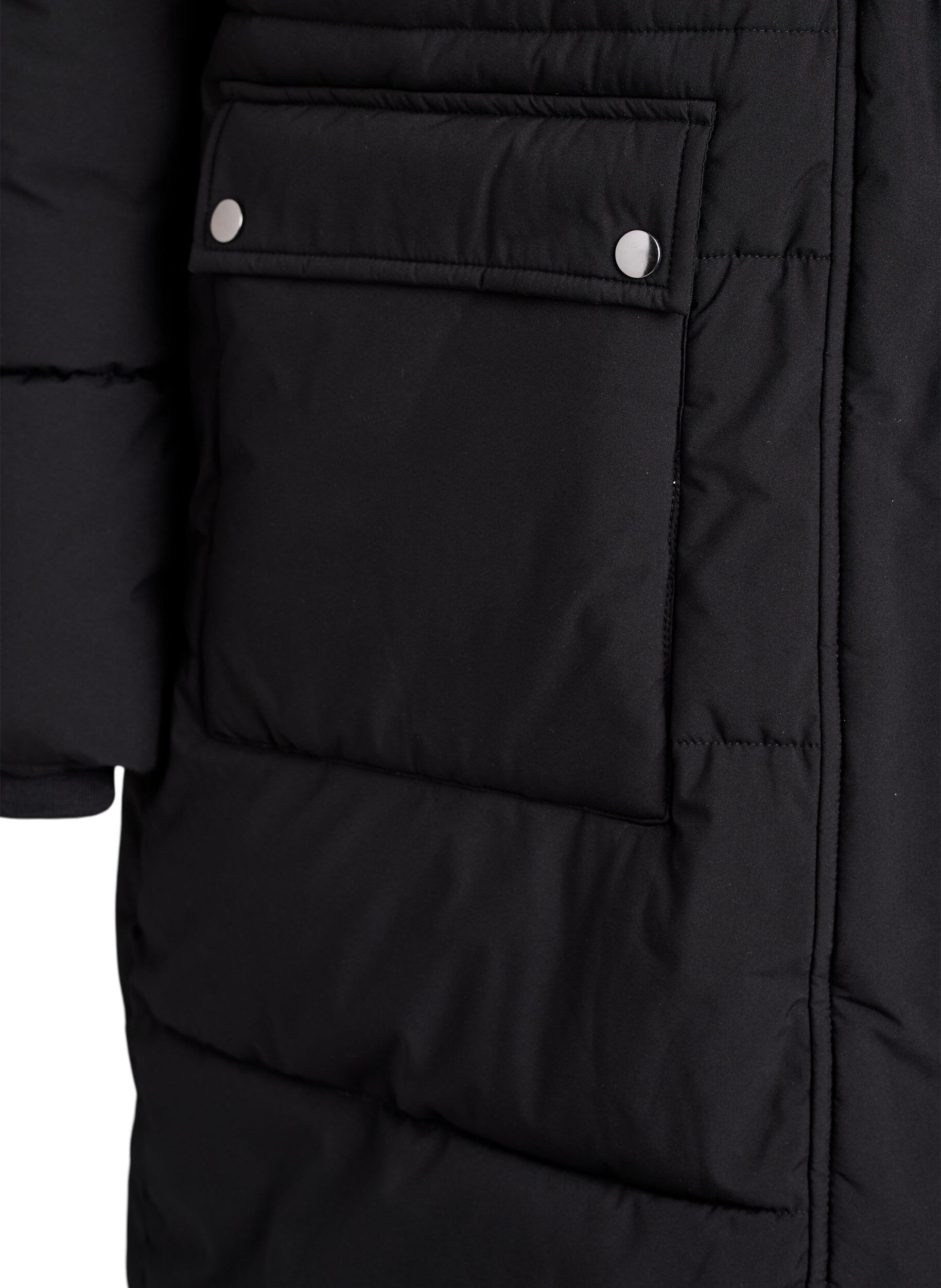 Zizzi Vedenkest&auml;v&auml; parka tekoturkiskauluksella, Musta, Packshot image number 3