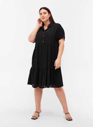 Raidallinen mekko puuvillasekoitetta, Black, Model image number 2