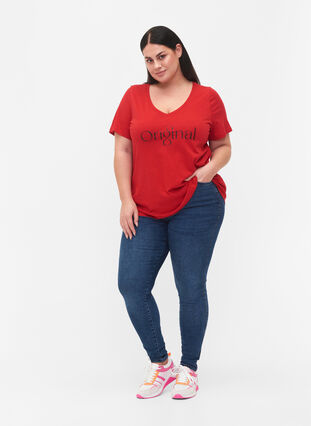 Puuvillainen t-paita tekstiprintillä ja v-pääntiellä, Tango Red ORI, Model image number 2