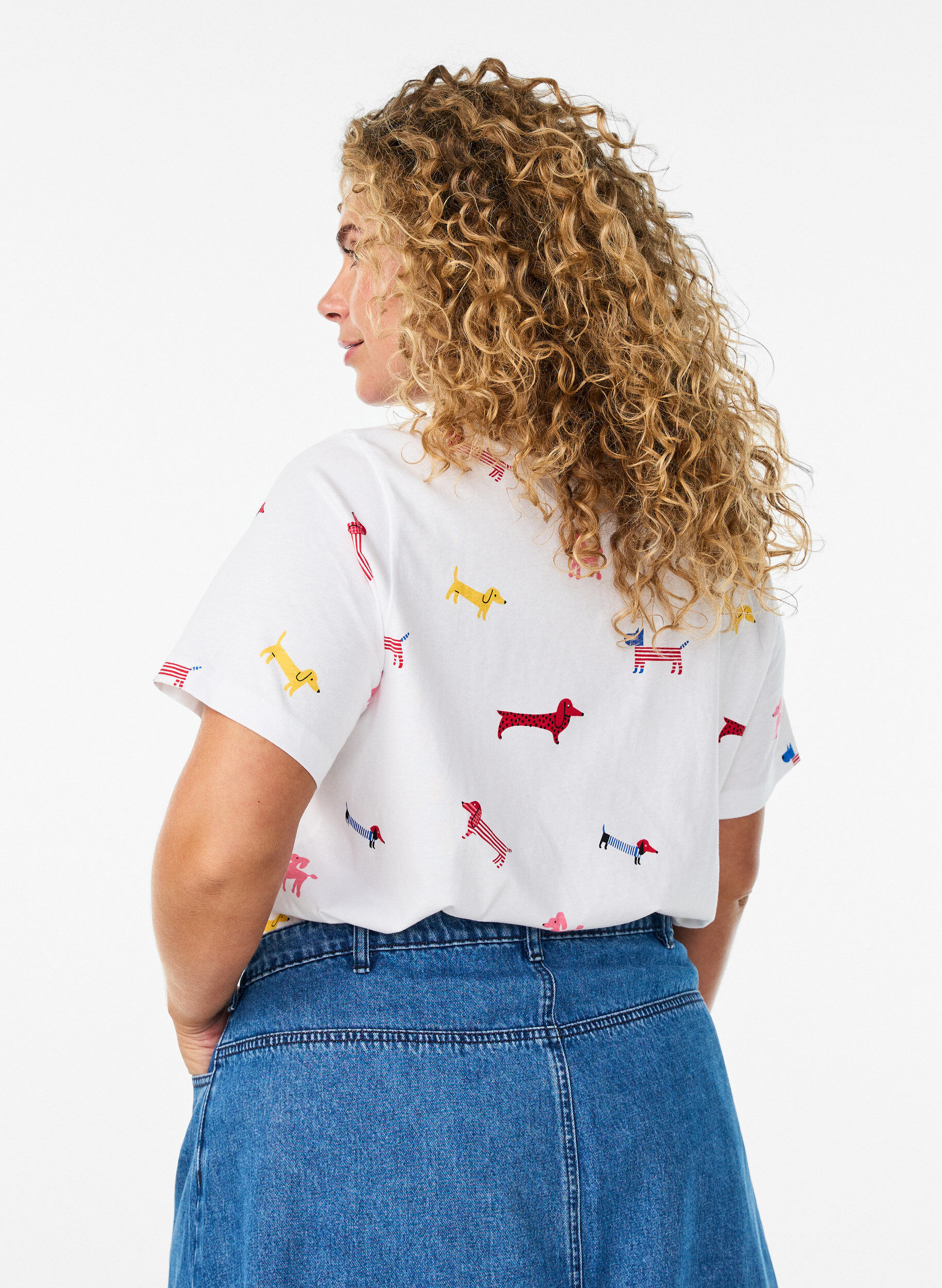 ZizziPuuvillainen T-paita koirapainatuksella, Valkoinen, Model image number 2