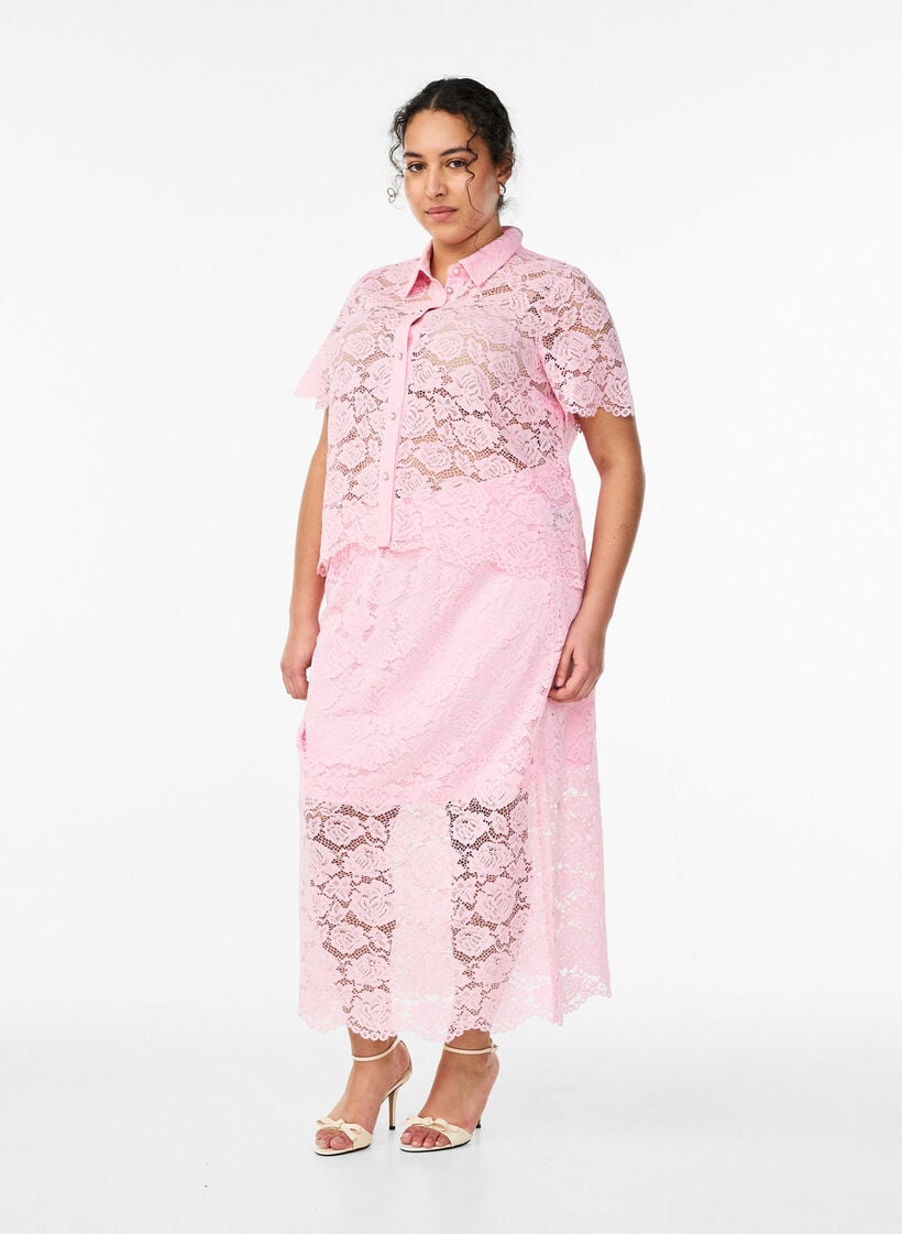 Pitsinen midihame joustavalla vy&ouml;t&auml;r&ouml;ll&auml;, Vaaleanpunainen, Model image number 0