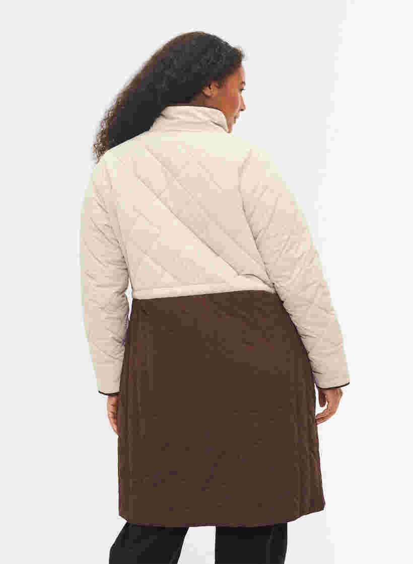 Pitkä tikattu takki värikaistaleella, Black Coffee Comb, Model image number 1