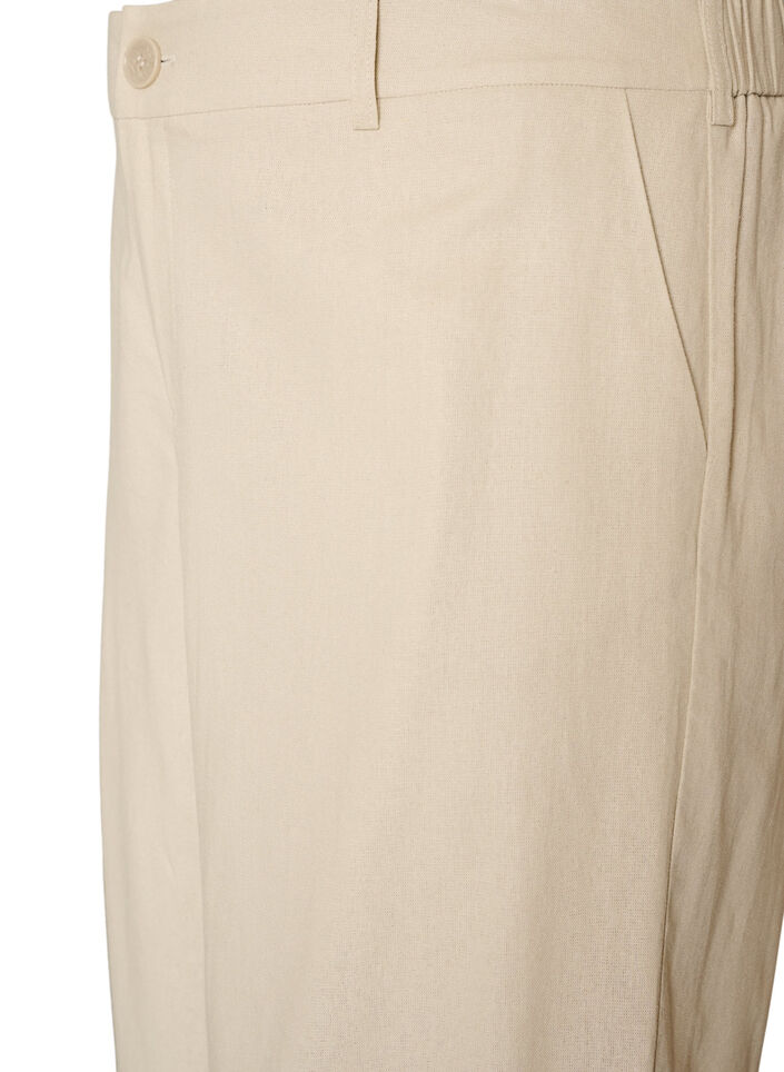 Korkeavy&ouml;t&auml;r&ouml;iset bermudashortsit pellavasta ja viskoosista, Beige, Packshot image number 2