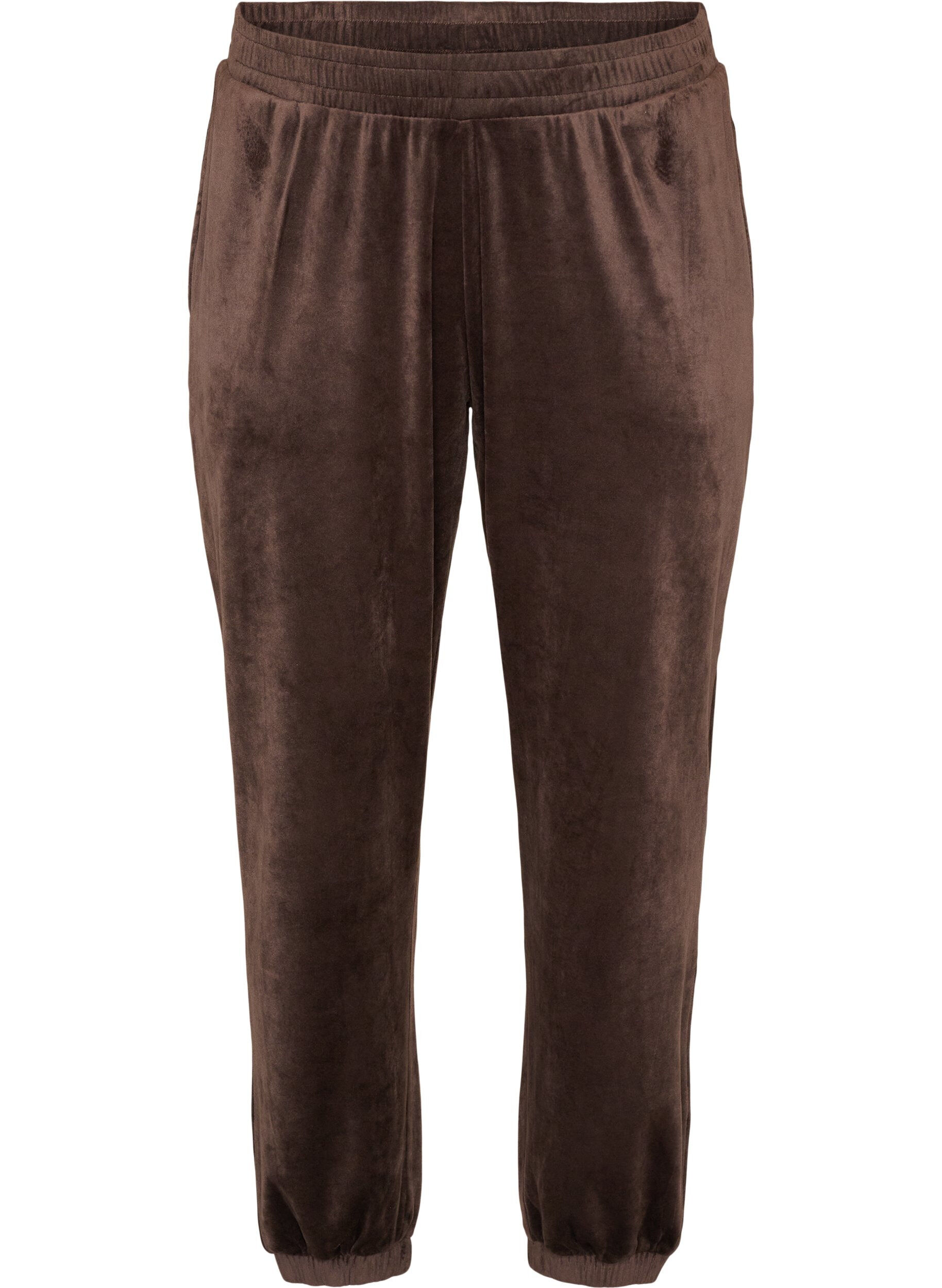 ZizziRennot velourhousut, Ruskea, Packshot image number 0
