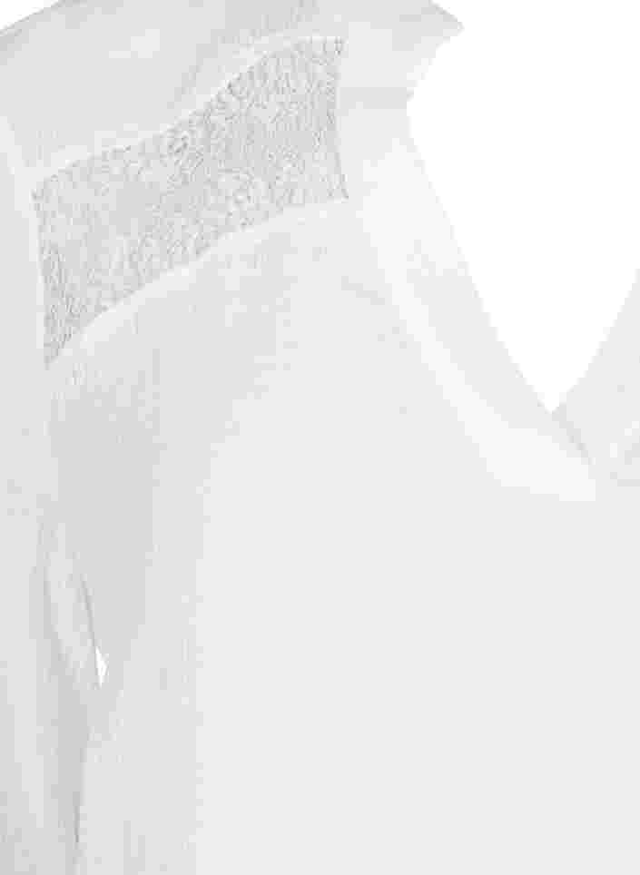 Viskoosipusero 3/4-hihoilla ja pitsiyksityiskohdilla, Bright White, Packshot image number 2