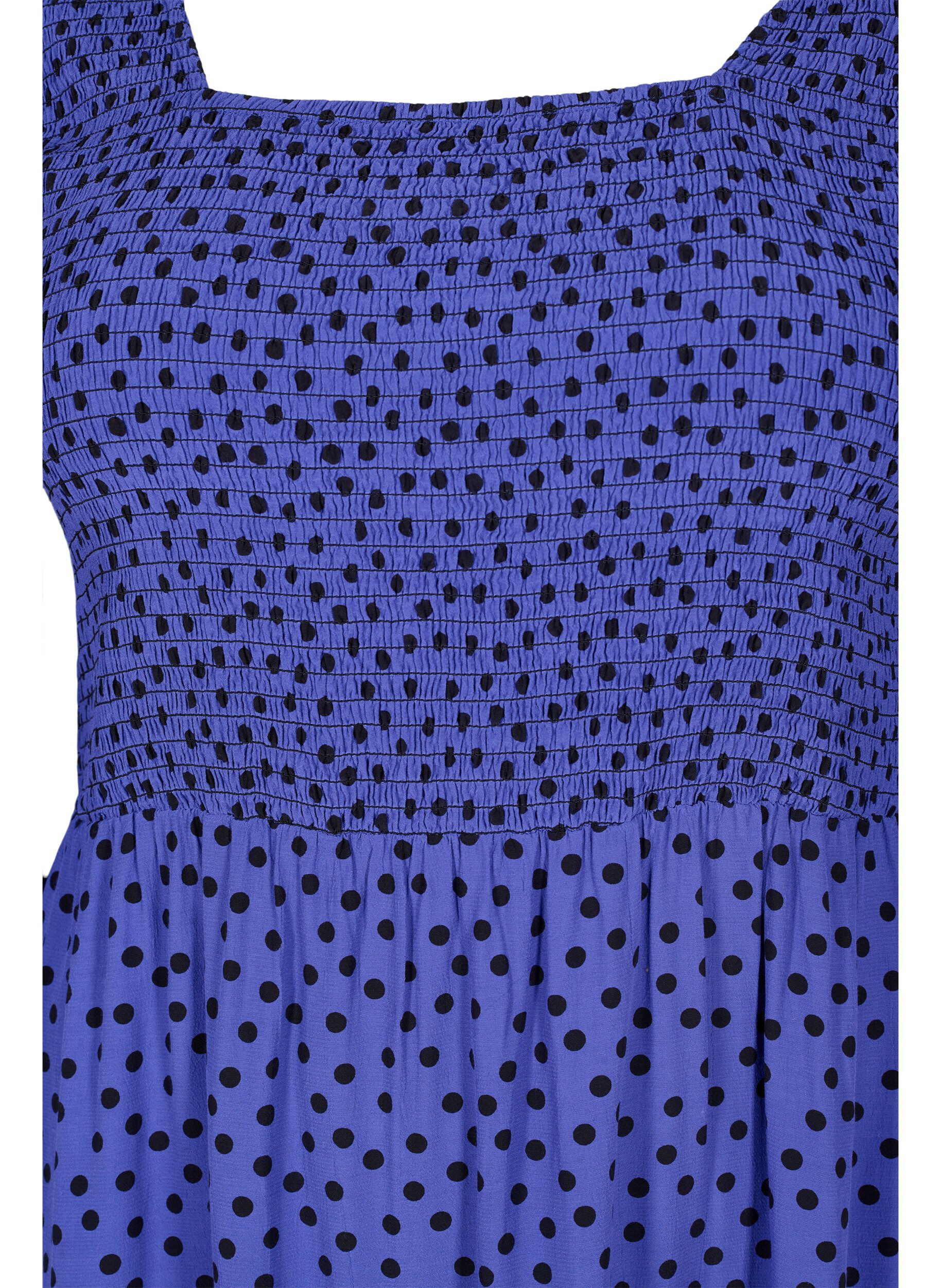 Zizzi Pilkullinen viskoosimekko smokkirypytyksell&auml;, R.Blue w. Black Dot, Packshot image number 2