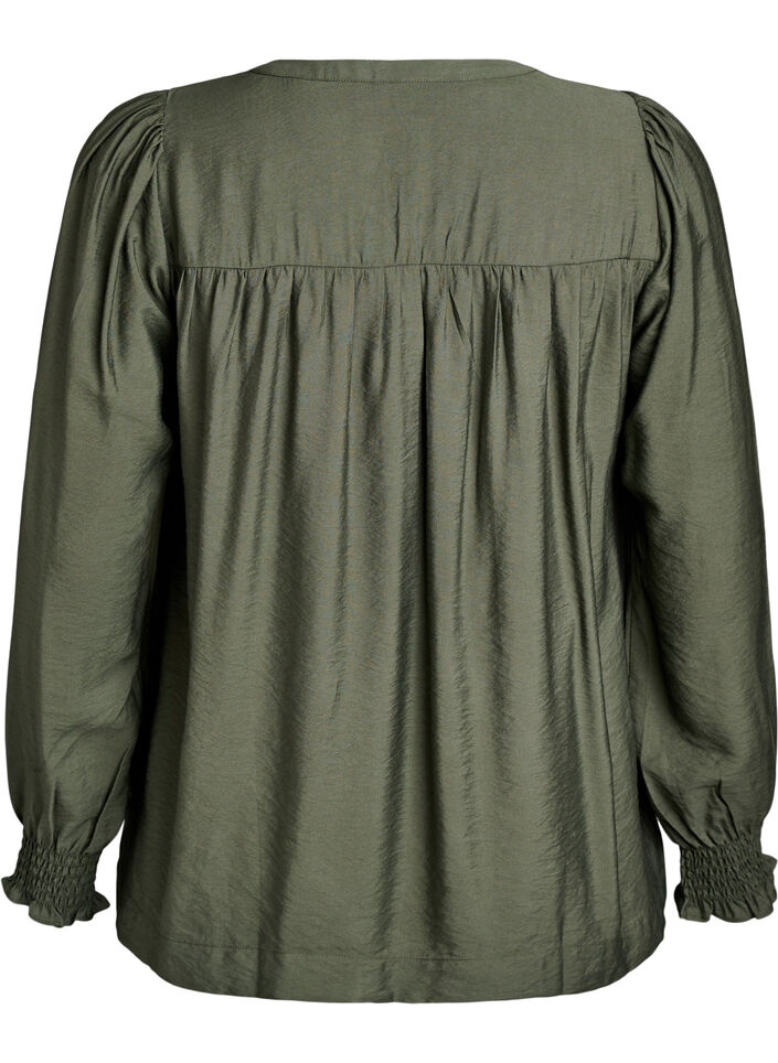 Viskoosipusero smock-yksityiskohdilla ja rypyill&auml;, Vihre&auml;, Packshot image number 1