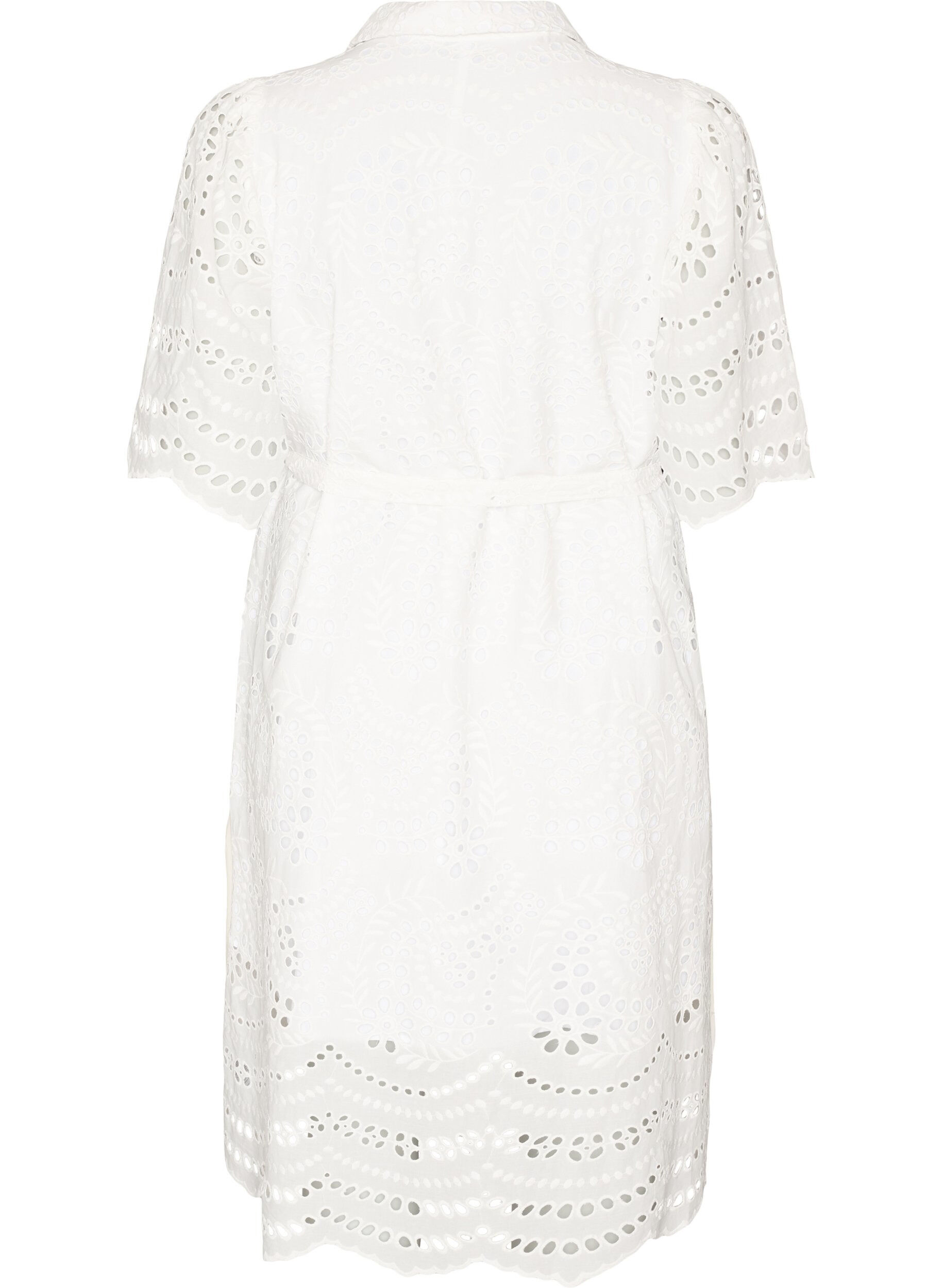 ZizziPaitamekko brodeerattua broderie anglaise -kangasta vy&ouml;ll&auml;, Valkoinen, Packshot image number 1