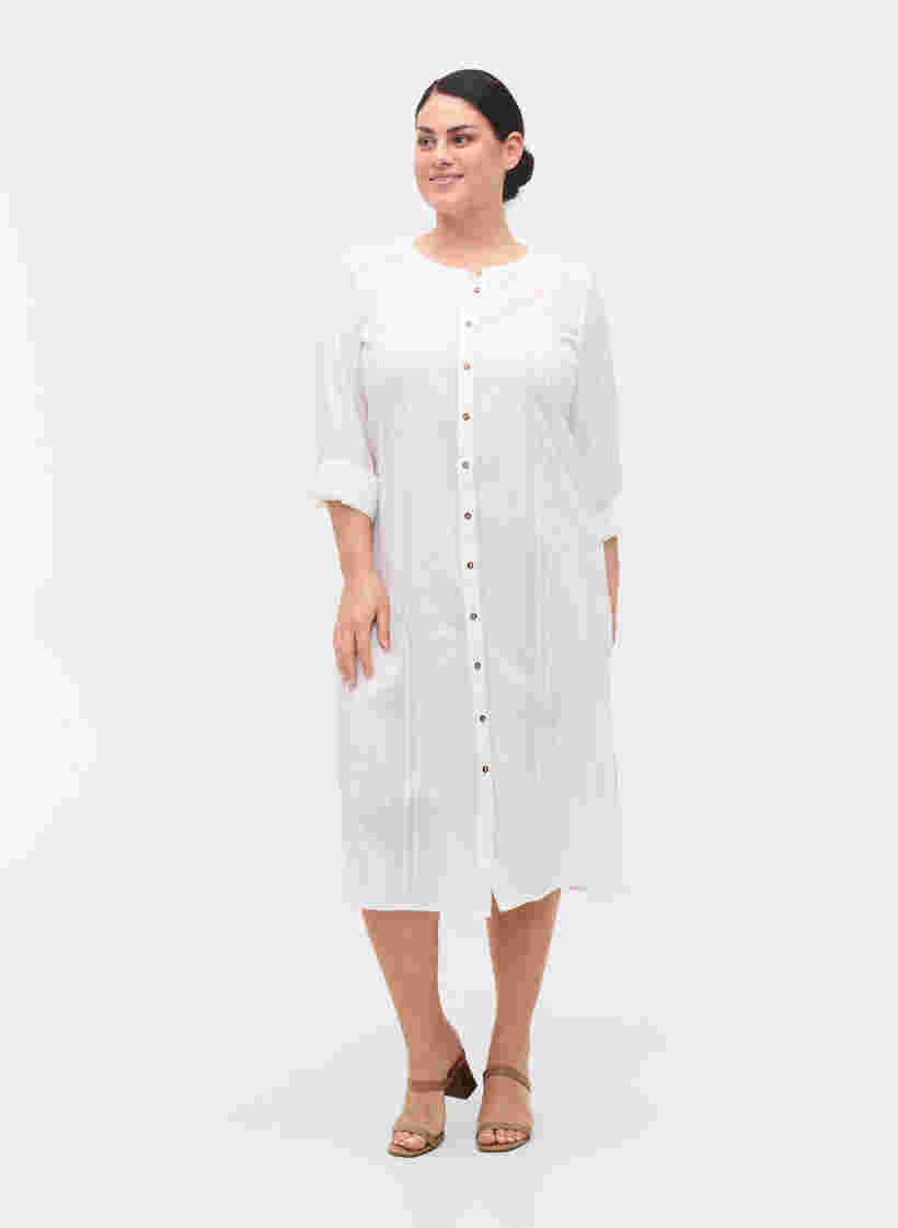 Puuvillainen paitamekko 3/4-hihoilla, Bright White, Model image number 2